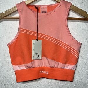 Twill Active Block‎ Body Fit Racer Coral Color-Block Crop Top